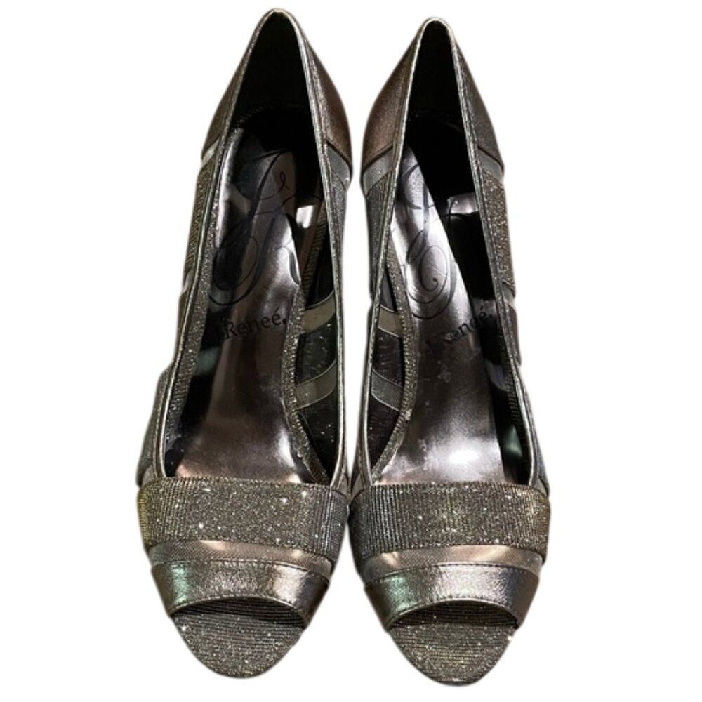 J. Renee Silver Metallic Dressy Peep Toe Heels Shoes Womens Size 8.5M